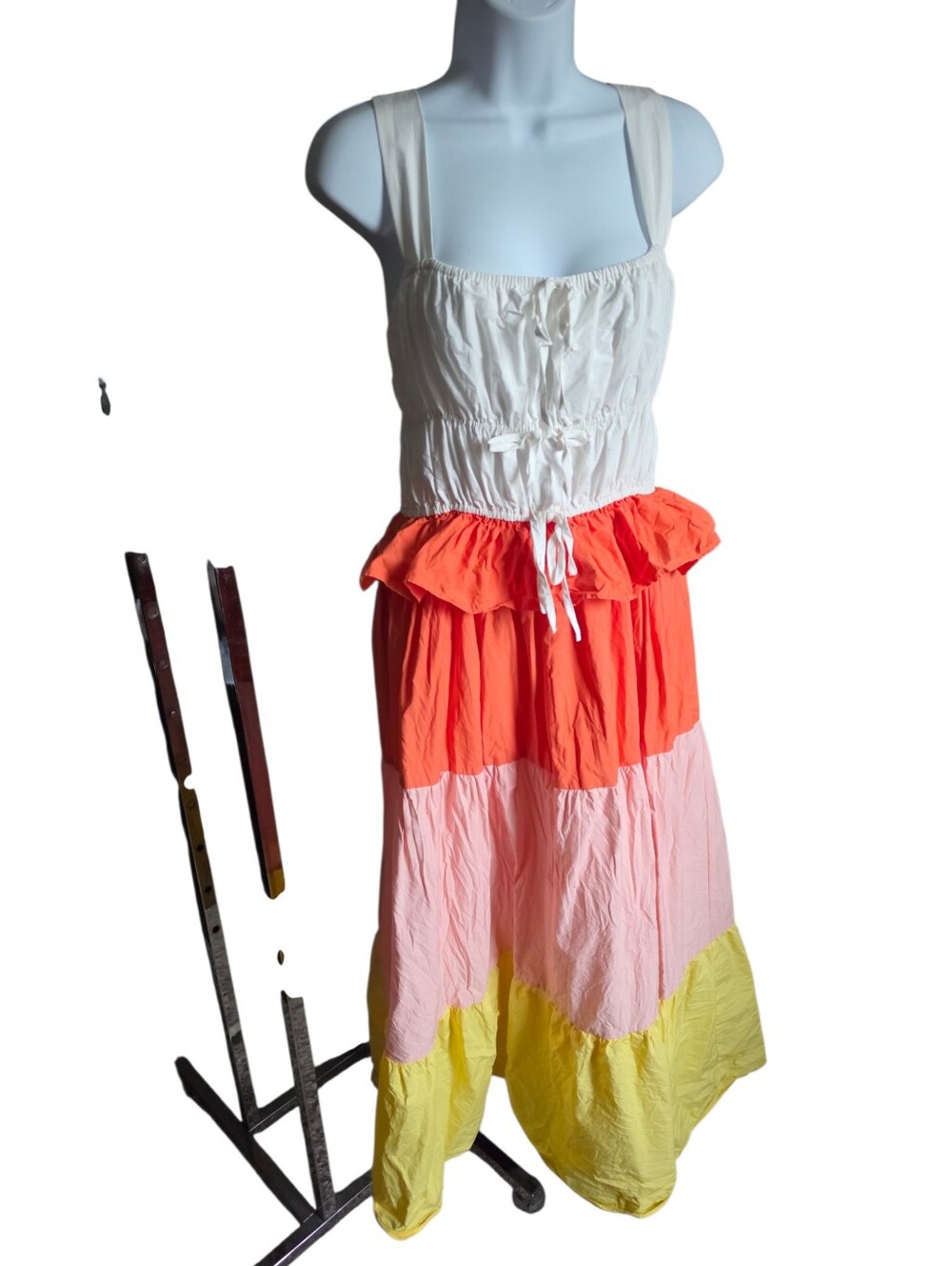 English Factory Colorblock Tiered Poplin Maxi Dress - Size Large